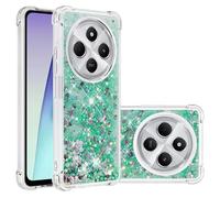 SIYOPINPFY Compatible avec Xiaomi Redmi 14C Glitter Coque, Girls Glitter Etui, Sequin Liquid Clear Caricature Protection Silicone Housse de Protection pour Xiaomi Redmi 14C - Love Green YB