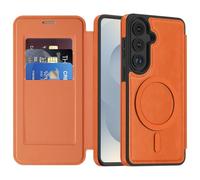 SIYOPINPFY Coque Magnétique pour Samsung Galaxy S26 5G Compatible avec MagSafe [RFID Blocage] Premium PU Pochette de Portefeuille Etui à Rabat Antichoc Housse pour Samsung S26 5G, Orange JD