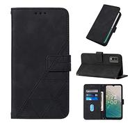 SIYOPINPFY Coque pour Nokia C32, Premium Housse Etui en Cuir PU Portefeuille Etui avec Emplacement pour Carte Fermeture magnétique, Étui à Rabat Modèle Vintage Compatible avec Nokia C32 ，Noir YBS