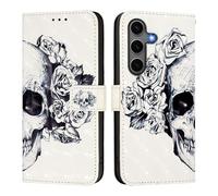 SIYOPINPFY Coque pour Samsung Galaxy A32 4G, 3D PU Etui Housse Protection Housse Premium en Cuir PU, Pochette Fermeture Magnétique Flip Case Compatible avec Samsung Galaxy A32 4G, Fleur de crâne CH