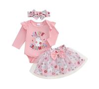 Siyova Ensemble Halloween pour bébé fille 3 pièces Robe élégante Mon premier Halloween Combinaison à manches longues + jupe tutu en tulle + bandeau Combinaison pour filles 0-18 mois