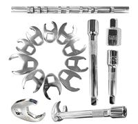 Siyrdxcbt 10pc Clé Plate 3/8 Set, Métrique 10-22mm, avec Rallonges ynamométrique Fourche orbeau, 10 Tailles, 2 Rallonges, Adaptateur 1/2, Métal Poli, Support, Espaces Étroits