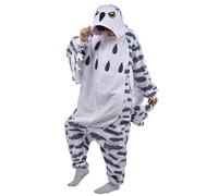 SIYUE Onesie Costume Relaxo Jumpsuit Hibou des Neiges Adulte Pyjama Femme Homme Kostum Animal Snowy Owl Pyjama Noël Carnaval Halloween, gris, XL