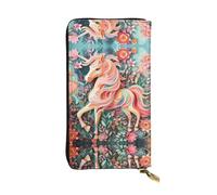 sizaCVC Portefeuille long en cuir imprimé feuille d'érable rouge - Porte-cartes léger à deux volets - Portefeuille fin tendance, Licorne en papier rose, Taille unique