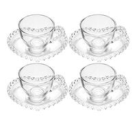 Sizikato Lot de 4 tasses et soucoupes en verre transparent de 88 ml avec soucoupe en forme de cœur