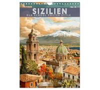Sizilien - Old School Poster Style (Wandkalender 2027 DIN A4 hoch), CALVENDO Monatskalender: Eine Sammlung von Poster über Sizilien in Old School Style