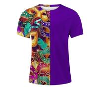 Sizoer Chemises Homme Carnaval Motif Imprimé Col Rond Revers Shirts Manches Courtes Coupe Ajustée T-Shirt Blouse Carnaval Funky Classique Formelle Hauts Festive Déguisement Tshirts Top