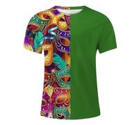 Sizoer Chemises Homme Carnaval Motif Imprimé Col Rond Revers Shirts Manches Courtes Coupe Ajustée T-Shirt Blouse Carnaval Funky Classique Formelle Hauts Festive Déguisement Tshirts Top