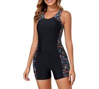 Sizoer Maillot de Bain Femme 1 Pieces Short Femmes Style Shorty - avec Coques Amovibles Maillot de Bain Piscine de Plage, pour Entraînement, Surf, Sources Thermales et Fêtes à la Piscine - S-XXL