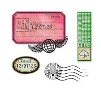 Sizzix 49 & Market Lot de 62 tampons transparents avec matrices de cadres, marque Globetrotter par 49 & Market, 62 tampons en caoutchouc et 4 matrices de découpe