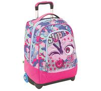 SJ GANG Sac à Dos à Roulettes, Sac à Livres à Roulettes, 2 En 1, Sac à Dos + Trolley, Filles et Garçons, pour L'École, le Sport, les Loisirs, Pochette pour Ordinateur Portable, avec des Visages!