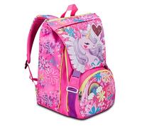 SJ Gang Sac à dos d'école extensible, rose, licorne LED, sac à dos double compartiment extensible par fermeture éclair latérale, poche porte-bouteille, sac à dos école primaire, sac à dos fille, rose,
