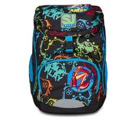 SJ Gang Sac à dos d'école Soft Plus, noir, multicolore Game, monocompartiment avec sangle de taille réglable, poche latérale avec fermeture éclair, poche en maille porte-bouteille, école primaire,