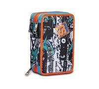 SJ GANG, PRIMINO Boy Trousse scolaire 3 Zip, multicolore - Équipé de crayons, feutres et autres, porte-stylo scolaire enfant, Jet Black, Taglia unica, école