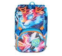 SJ GANG STYLE JAM GANG Big Speed Animal Boy Sac à dos d'école extensible avec fermeture éclair latérale, oreilles souples relevables, poche porte-bouteille, école primaire et secondaire, 24 l, bleu