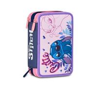 SJ GANG STYLE JAM GANG Disney Trousse d'école 3 Compartiments, LILO & Stitch- 2CUTE, Multicolore - Porte-Stylo Multi-Compartiments avec Crayons, stylos et Couleurs, Multicolore, Taglia Unica, Moderne