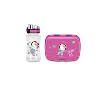 SJ Gang Style Jam Gang Ensemble boîte à goûter + Gourde Scolaire Rose pour Filles avec séparateur intérieur, Plateau pour Petits collations hermétiques avec Fermeture à Bouton