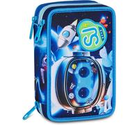 SJ Gang Style Jam Gang Trousse scolaire 3 zips Space LED Boy bleu, 45 pièces, triple compartiment