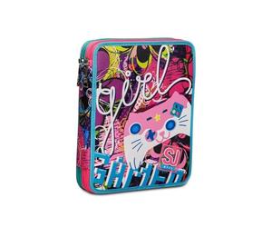 SJ GANG STYLE JAM GANG Gleamled Girl Trousse Scolaire 2 Zip, Double Compartiment avec Crayons, stylos et marqueurs, Rose, 25 x 19 x 5 cm, Cactus Flower, Taglia Unica, école