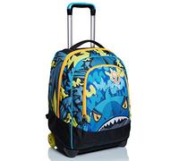 SJ GANG Sac à Dos à Roulettes, Sac à Livres à Roulettes, 2 En 1, Sac à Dos + Trolley, Filles et Garçons, pour L'École, le Sport, les Loisirs, Pochette pour Ordinateur Portable, avec Sharky!