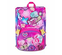 SJ GANG STYLE JAM GANG Grand sac à dos d'école extensible fuchsia, sac à dos avec séparateur intérieur, poche supérieure avec patch repositionnable, poche pour bouteille d'eau, 24 L, sac à dos école