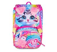 SJ GANG STYLE JAM GANG Grand sac à dos d'école extensible fuchsia, sac à dos avec séparateur intérieur, poche supérieure avec oreilles en peluche, poche pour gourde, 24 L, sac à dos école primaire