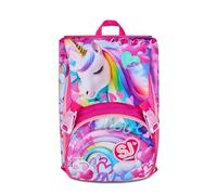 SJ GANG STYLE JAM GANG Grand sac à dos d'école extensible fuchsia, sac à dos avec séparateur intérieur, poche supérieure avec ailes rétractables, poche pour bouteille d'eau, 24 L, sac à dos école