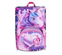 SJ GANG STYLE JAM GANG PIXIE UNICORN Sac à dos d'école extensible - Rose, 24L, fermeture éclair latérale, ailes rétractables, rabat scintillant, poche avant, poche latérale porte-horreur, école