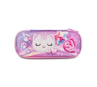 SJ GANG STYLE JAM GANG Porte-stylo scolaire 3D GLOWCAT, Rose, coques rigides avec chaton en relief, compartiment intérieur pour papeterie, accessoires sac à dos, école primaire, fille