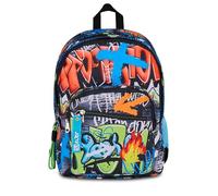 SJ GANG STYLE JAM GANG Sac à dos d'école double compartiment, Sj Ever High Flames, noir, 31 L, avec poche porte-bouteille et charme détachable, élémentaire, enfant