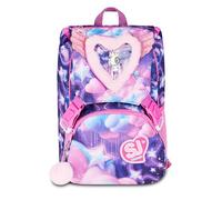 SJ GANG STYLE JAM GANG Sac à dos d'école extensible Big FLUFFY PINK GIRL, violet, 24 L, fermeture éclair latérale, applications poilues, porte-clés astronaute, poche porte-horrasse, élémentaires et