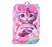 SJ GANG STYLE JAM GANG Sac à dos d'école extensible Big HEART BUDDY GIRL, rose, 24 L, fermeture éclair latérale, oreilles chat souples relevables, poche porte-horreau, école primaire et moyenne, fille