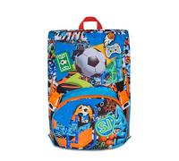 SJ GANG Style JAM GANG Sac à dos d'école extensible Grand Bleu Sac à dos avec séparateur intérieur, poche supérieure avec patch repositionnable, poche pour gourde, 24 L, sac à dos école primaire, sac