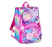 SJ GANG STYLE JAM GANG Sac à dos d'école extensible Soft POUCH GIRL, multicolore, 24L, fermeture éclair latérale, application douce licorne, poche avant, poche porte-horrasse, école primaire, fille