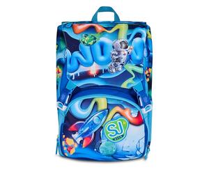 SJ GANG STYLE JAM GANG Sac à dos d'école extensible SPACE RIDE, bleu, 24L, fermeture éclair, ailes de missile escamotable, application astronaute 3D, poche avant, poche porte-horrasse, école primaire