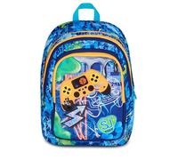 SJ GANG STYLE JAM GANG Sac à dos scolaire Advanced JOYFUL PINS BOY, bleu, 29L, double compartiment, insert contrôleur avec broches, poche avant, poche porte-horrasse, école primaire, enfant