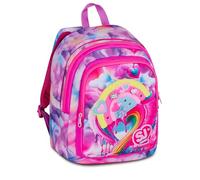 SJ GANG STYLE JAM GANG Sac à dos scolaire Advanced JOYFUL PINS GIRL, rose, 29L, double compartiment, insert arc-en-ciel avec broches, poche avant, poche porte-horreau, école primaire, fille