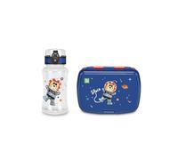 SJ Gang Style Jam Gang Set Porte-goûter Scolaire Bleu pour Enfants, doté d'une cloison intérieure, d'un Plateau pour Petites collations et d'une Bouteille hermétique avec Fermeture à Bouton