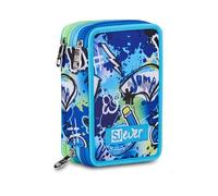 SJ Gang Style Jam Gang Sj Ever Cloudy Blue Trousse Scolaire à 3 Compartiments avec 3 Fermetures éclair, 45 pièces, Accessoires pour Sac à Dos, école Primaire, Enfant