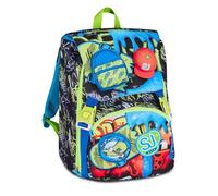SJ GANG STYLE JAM GANG Soft POUCH Boy Sac à dos d'école extensible Noir, 24L, fermeture éclair latérale, application casquette en silicone, poche avant, poche porte-horrasse, école primaire, enfant