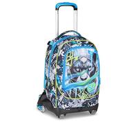 SJ GANG STYLE JAM GANG Trolley d'école Jack à 8 roues Ice Panther Boy, bleu clair, 34 l, démontable, utilisation sac à dos, système crossover, bretelles escamotables, poche porte-bouteille, primaire