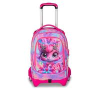 SJ GANG STYLE JAM GANG Trolley école Jack 3 roues Cat Led, Fuchsia, 3 en 1, sac à dos triple usage avec chariot détachable, 33 L, sac à dos école primaire, sac à dos fille, fuchsia, Taglia unica