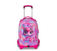 SJ GANG STYLE JAM GANG Trolley école Jack 3 roues Cat Led, Fuchsia, 3 en 1, sac à dos triple usage avec chariot détachable, 33 L, sac à dos école primaire, sac à dos fille, fuchsia, Taglia unica