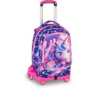 SJ GANG STYLE JAM GANG Trolley Jack 8 roues PIXIE UNICORN, Violet, 34L, Discomposable, Crossover System, 3 en 1, Bretelles rétractables, poche porte-horreau, poche avant, école primaire, fille