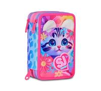 SJ GANG STYLE JAM GANG Trousse d'école 3 Zip Cat&Air, rose, porte-stylo triple compartiment complet avec stylets, crayons, couleurs, accessoires sac à dos, école primaire, fille, rose, Taglia Unica