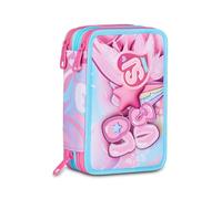 SJ Gang Style Jam Gang Trousse d'école 3 Zip Plushy Lapin, Rose, Porte-Stylo Triple Compartiment Complet avec Stylets, Crayons, Couleurs, Accessoires Sac à Dos, école Primaire, Fille
