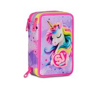 SJ GANG STYLE JAM GANG Trousse scolaire 3 fermeture éclair Fable Journey, rose, porte-stylo triple compartiment complet avec stylets, crayons, couleurs, accessoires sac à dos, école primaire, fille