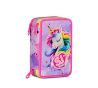 SJ GANG STYLE JAM GANG Trousse scolaire 3 fermeture éclair Fable Journey, rose, porte-stylo triple compartiment complet avec stylets, crayons, couleurs, accessoires sac à dos, école primaire, fille