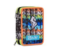 SJ GANG STYLE JAM GANG Trousse Scolaire 3 Zip, Bleu, Porte-Stylo Triple Compartiment Complet avec Stylets, Crayons, Couleurs, Accessoires Sac à Dos, école Primaire, Enfant, Bleu, Moderne