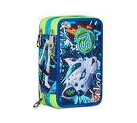 SJ GANG STYLE JAM GANG Trousse Scolaire 3 Zip, Bleu, Porte-Stylo Triple Compartiment Complet avec Stylets, Crayons, Couleurs, Accessoires Sac à Dos, école Primaire, Enfant, Bleu, Moderne